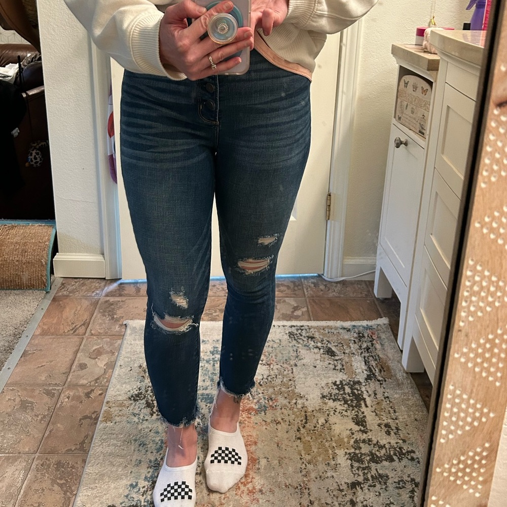Abercrombie button fly high rise skinny ankle jeans
